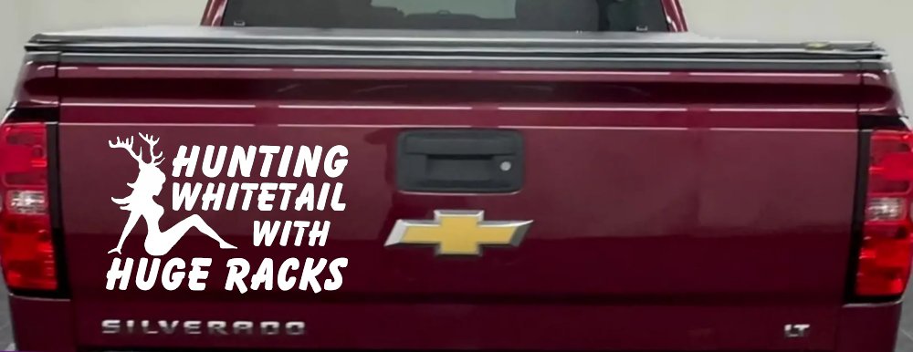 Hunting Whitetail With Huge Racks Car or Truck Window Decal Sticker (White)