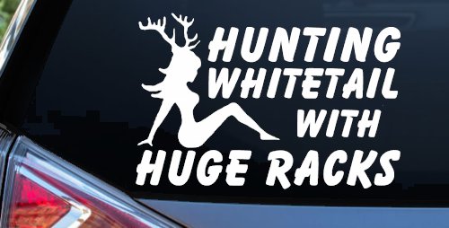 Hunting Whitetail With Huge Racks Car or Truck Vinyl Window Decal Sticker (White)