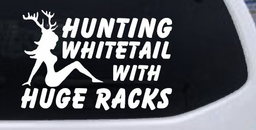 Hunting Whitetail With Huge Racks Car or Truck Window Decal Sticker (White)