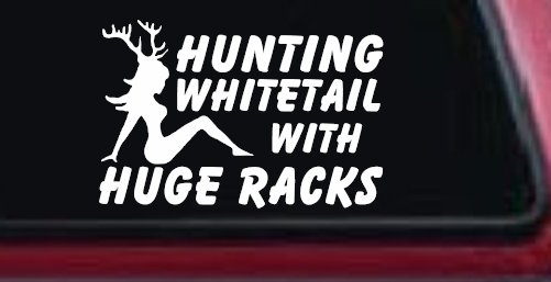 Hunting Whitetail With Huge Racks Car or Truck Window Decal Sticker (White)
