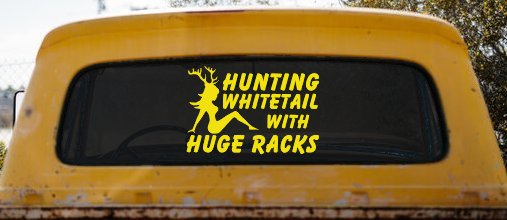 Hunting Whitetail With Huge Racks Car or Truck Window Decal Sticker (Yellow)