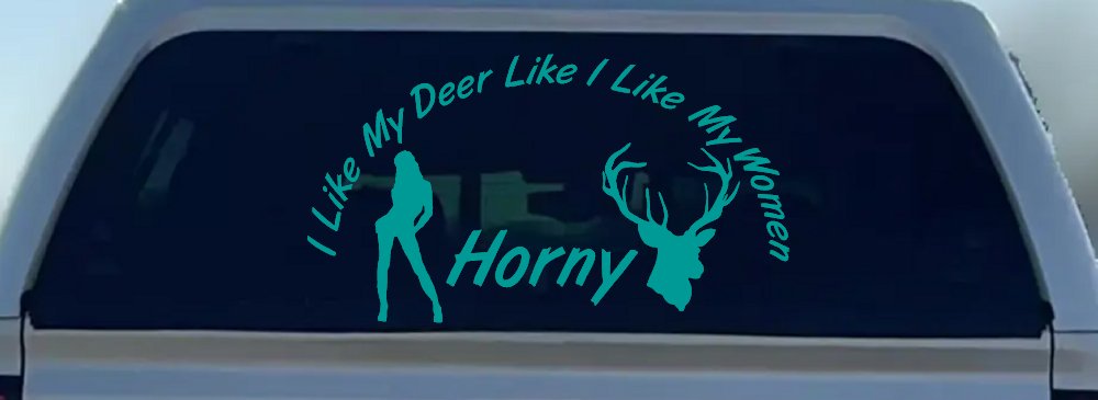 I Like my Deer Like My Women Horny Funny Hunting Car or Truck Window Decal Sticker (Turquoise)