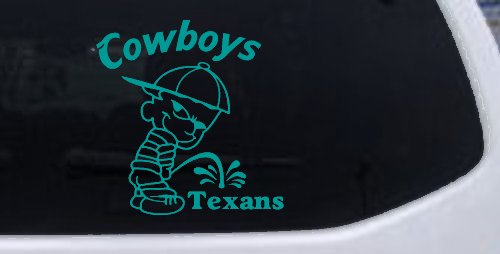 Cowboys Pee On Texans Decal Pee Ons Car or Truck Window Decal Sticker (Turquoise)