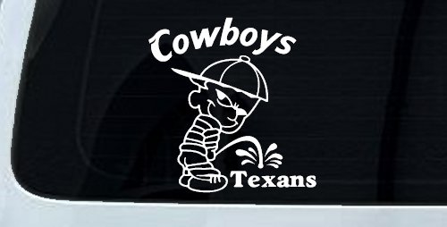 Cowboys Pee On Texans Decal Pee Ons Car or Truck Window Decal Sticker (White)