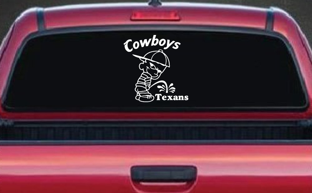 Cowboys Pee On Texans Decal Pee Ons Car or Truck Window Decal Sticker (White)