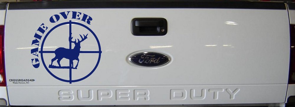 Game Over Deer In Scope Hunting Car or Truck Window Decal Sticker (Navy)