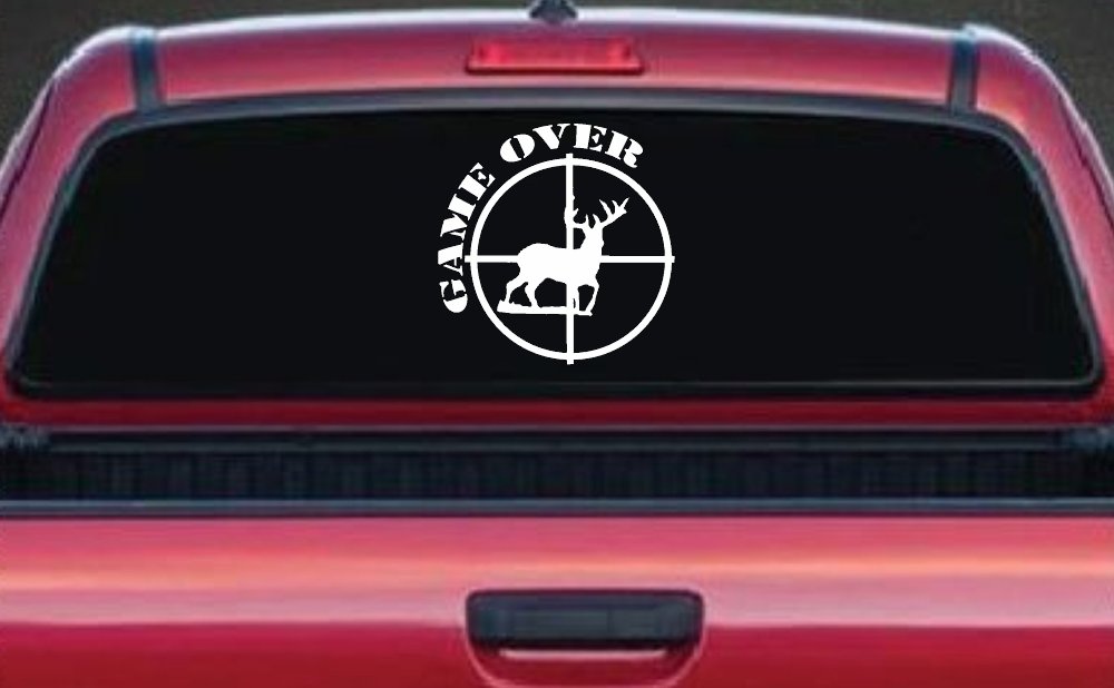 Game Over Deer In Scope Hunting Car or Truck Window Decal Sticker (White)