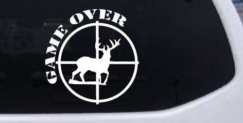 Game Over Deer In Scope Hunting Car or Truck Window Decal Sticker (White)
