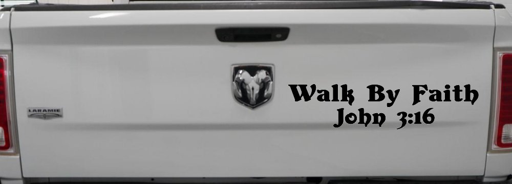 Walk by Faith John 3:16 Christian Car or Truck Window Decal Sticker (Black)