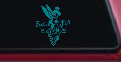 Tinkerbell Fearless Flirt Girlie Car or Truck Window Decal Sticker (Turquoise Blue)