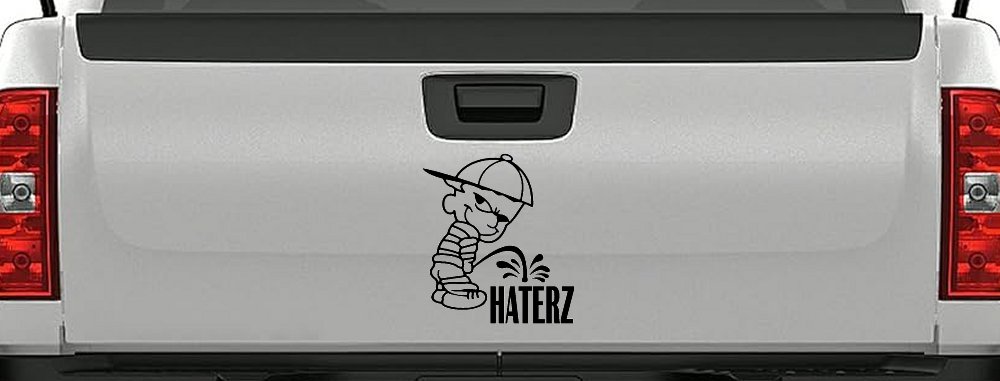 Pee on Haterz Decal Funny Car Truck Window Vinyl Sticker (Black)