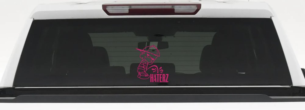 Pee on Haterz Decal Funny Car Truck Window Vinyl Sticker (Hot Pink)
