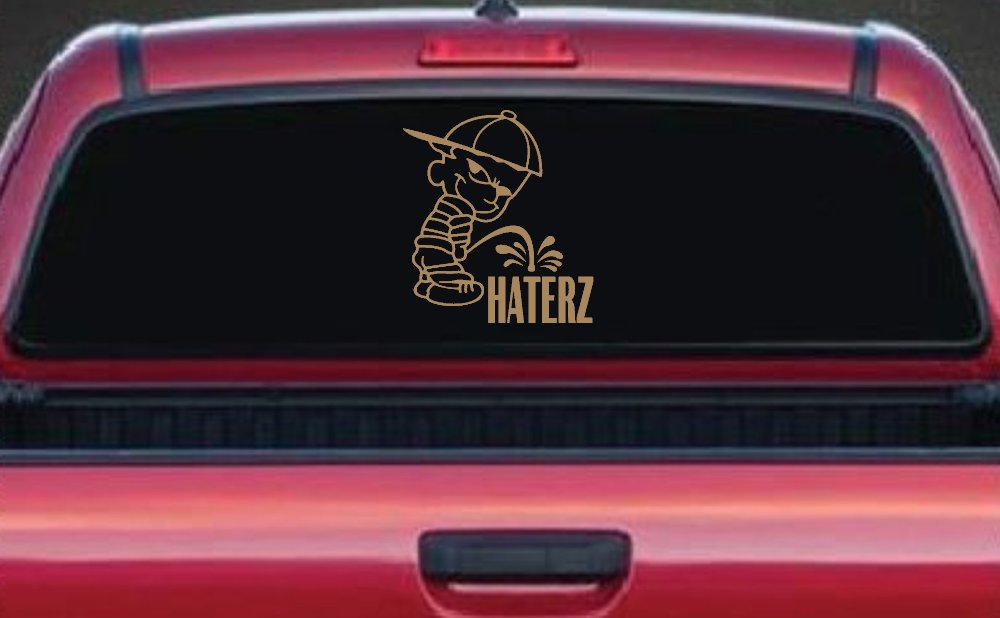 Pee on Haterz Haters Car or Truck Window Decal Sticker (Light Brown)