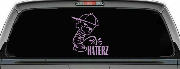 Pee on Haterz Haters Car or Truck Window Decal Sticker (Lilac)