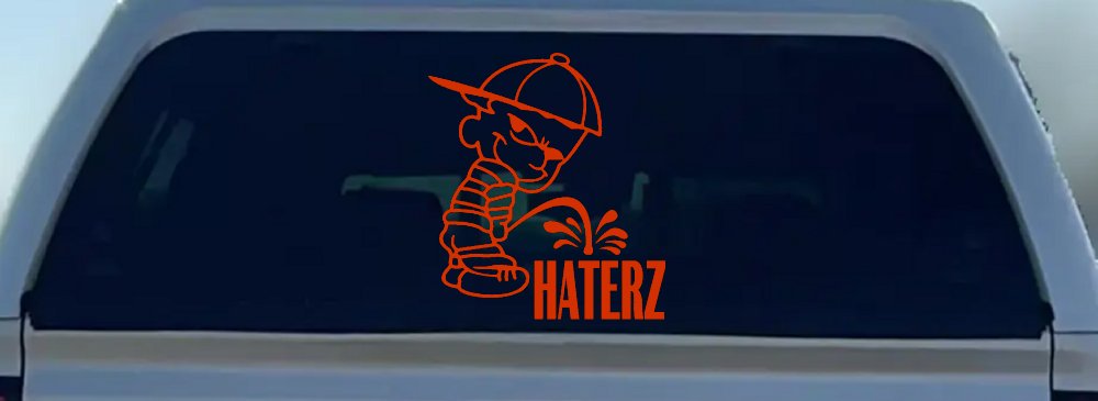 Pee on Haterz Haters Car or Truck Window Decal Sticker (Orange Red)