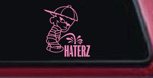 Pee on Haterz Haters Car or Truck Window Decal Sticker (Pink)