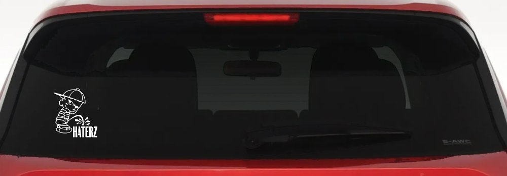 Pee on Haterz Haters Car or Truck Window Decal Sticker (White)