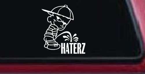 Pee on Haterz Haters Car or Truck Window Decal Sticker (White)