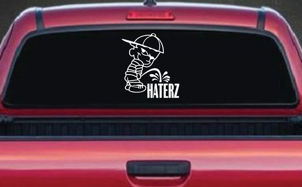 Pee on Haterz Haters Car or Truck Window Decal Sticker (White)