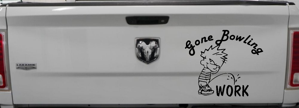 Gone Bowling Pee On Work Car or Truck Window Decal Sticker (Black)