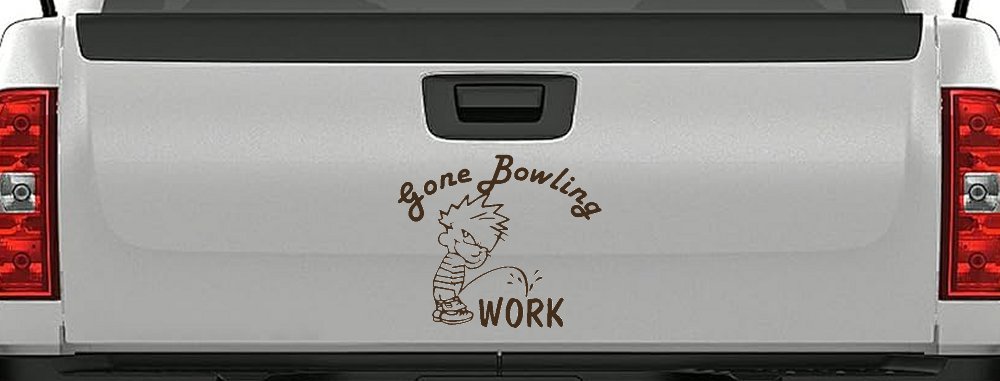 Gone Bowling Pee On Work Car or Truck Window Decal Sticker (Brown)