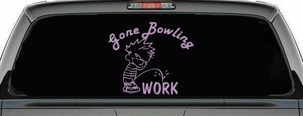 Gone Bowling Pee On Work Car or Truck Window Decal Sticker (Lilac)