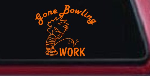 Gone Bowling Pee On Work Car or Truck Window Decal Sticker (Orange)