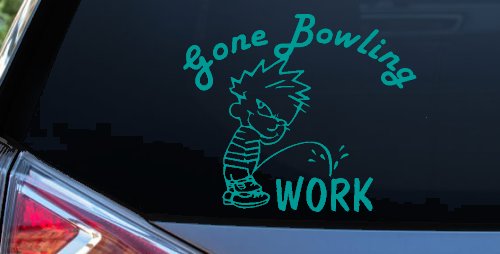 Gone Bowling Pee On Work Car or Truck Window Decal Sticker (Turquoise)