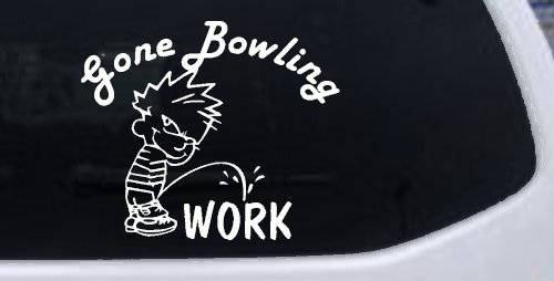 Gone Bowling Pee On Work Car or Truck Window Decal Sticker (White)
