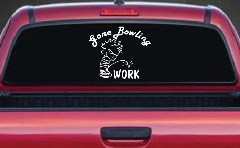 Gone Bowling Pee On Work Car or Truck Window Decal Sticker (White)