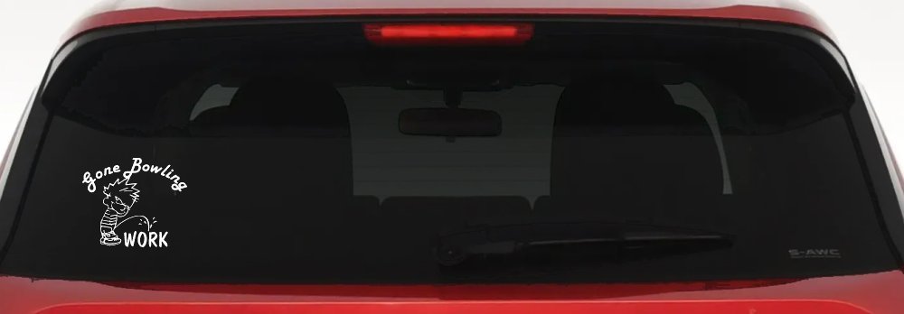 Gone Bowling Pee On Work Car or Truck Window Decal Sticker (White)