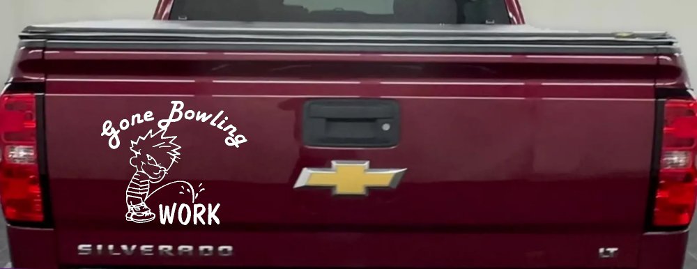 Gone Bowling Pee On Work Car or Truck Window Decal Sticker (White)