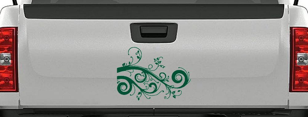 Swirl Vine Swirls Car or Truck Window Decal Sticker (Dark Green)