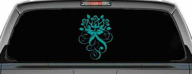 Swirl Roses Swirls Car or Truck Window Decal Sticker (Turquoise)