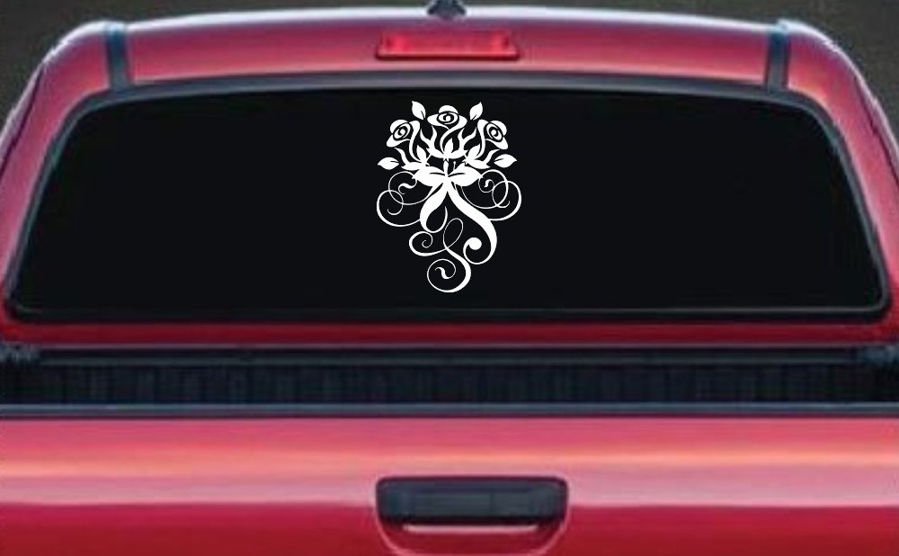 Swirl Roses Swirls Car or Truck Window Decal Sticker (White)