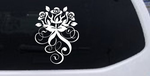 Swirl Roses Swirls Car or Truck Window Decal Sticker (White)