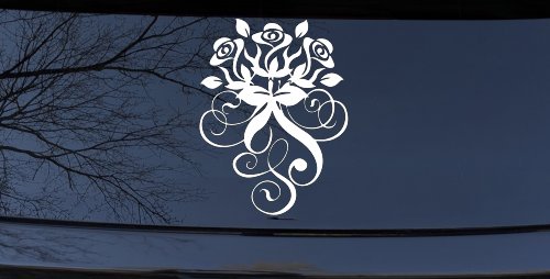 Swirl Roses Swirls Car or Truck Window Decal Sticker (White)