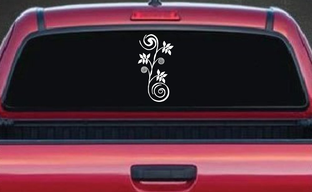 Narrow Swirl Vine Car Truck Window Decal Sticker Custom Vinyl (White)