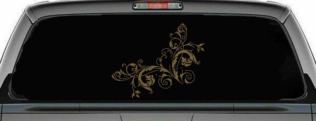 Floral Vine Corner Swirl Swirls Car or Truck Window Decal Sticker (Gold)