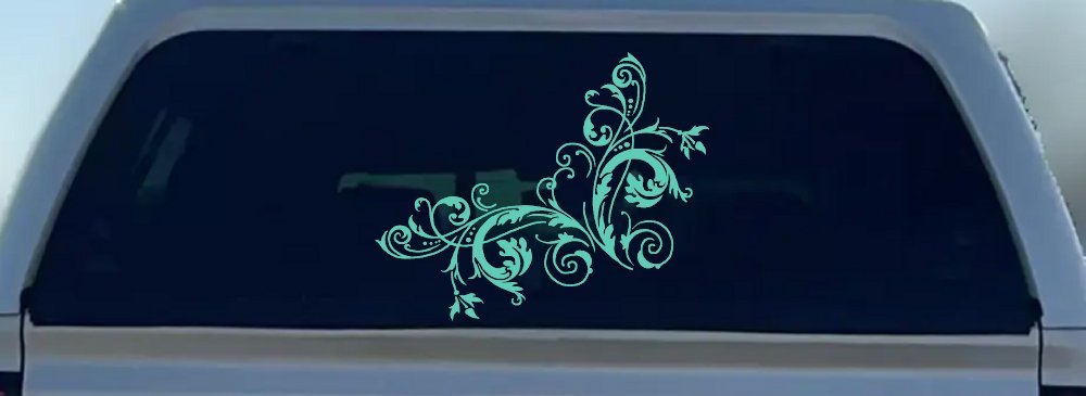 Floral Vine Corner Swirl Decal for Car Truck Window Decor Sticker (Mint)