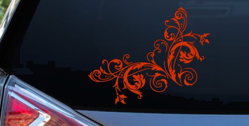 Floral Vine Corner Swirl Swirls Car or Truck Window Decal Sticker (Orange Red)