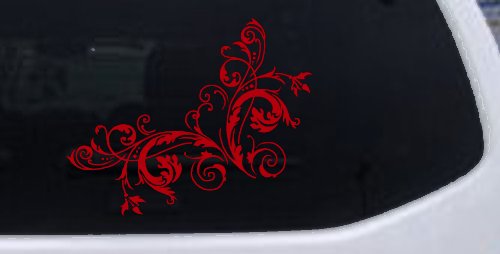 Floral Vine Corner Swirl Swirls Car or Truck Window Decal Sticker (Red)