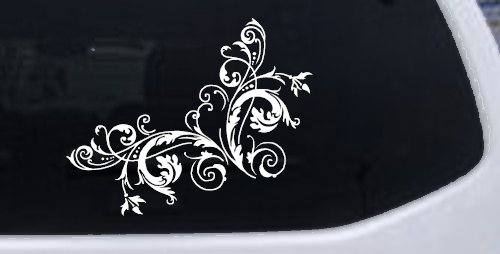 Floral Vine Corner Swirl Swirls Car or Truck Window Decal Sticker (White)