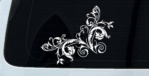 Floral Vine Corner Swirl Swirls Car or Truck Window Decal Sticker (White)