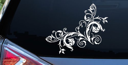 Floral Vine Corner Swirl Swirls Car or Truck Window Decal Sticker (White)