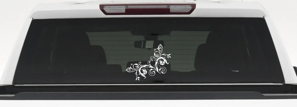 Floral Vine Corner Swirl Swirls Car or Truck Window Decal Sticker (White)