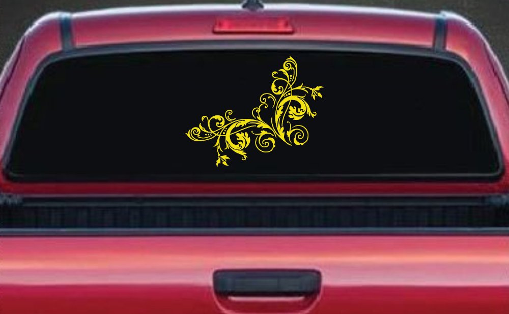 Floral Vine Corner Swirl Swirls Car or Truck Window Decal Sticker (Yellow)