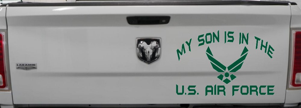My Son Is In The U.S. Air Force Military Car or Truck Window Decal Sticker (Dark Green)