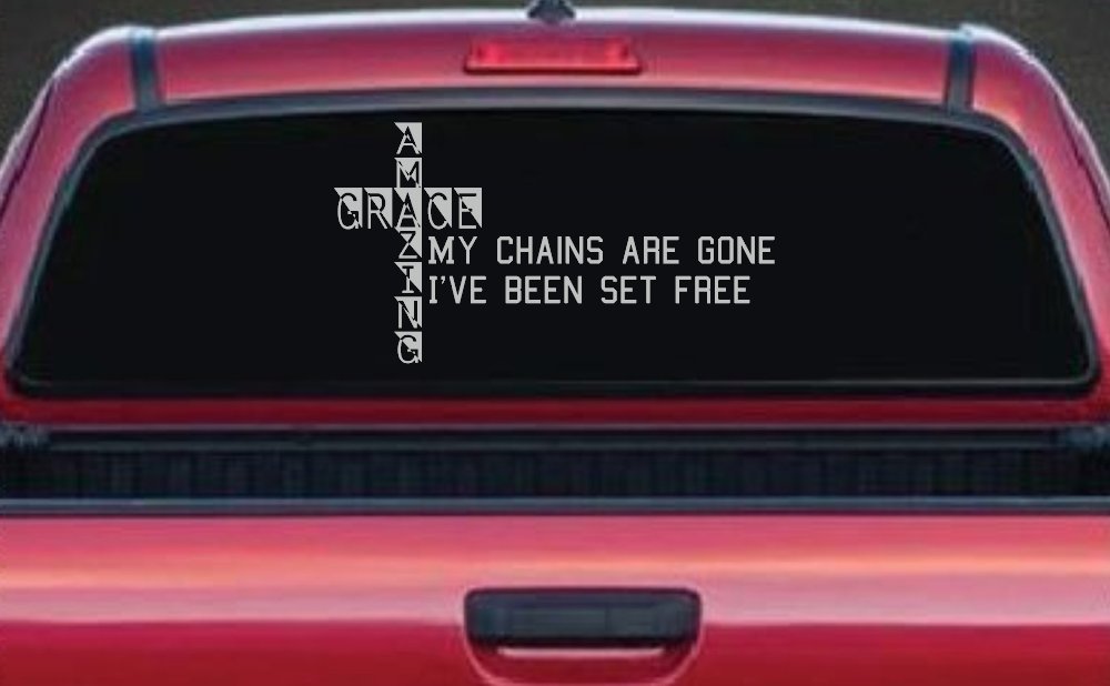 Christian Car Decal My Chains Are Gone Set Free Vinyl Sticker (Light Gray)