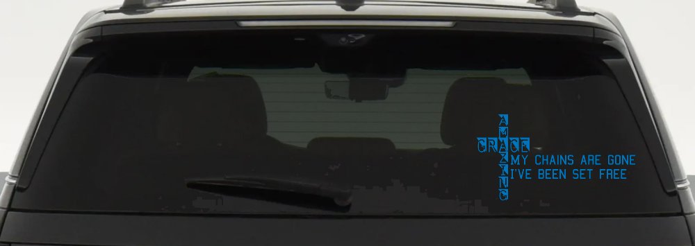 My Chains Are Gone I've Been Set Free Christian Car or Truck Window Decal Sticker (Sky Blue)